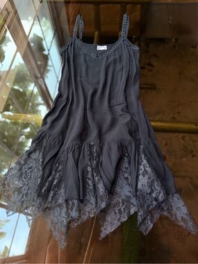 Free People Fairy Hem Asymmetrical Grunge Lace Voile Godet Slip Dress Y2K